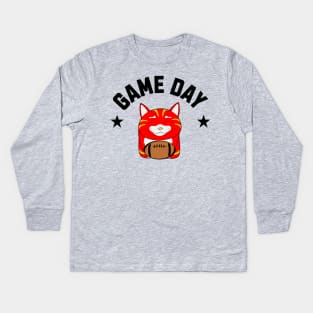 Cheifs Football Cat Game Day Kids Long Sleeve T-Shirt